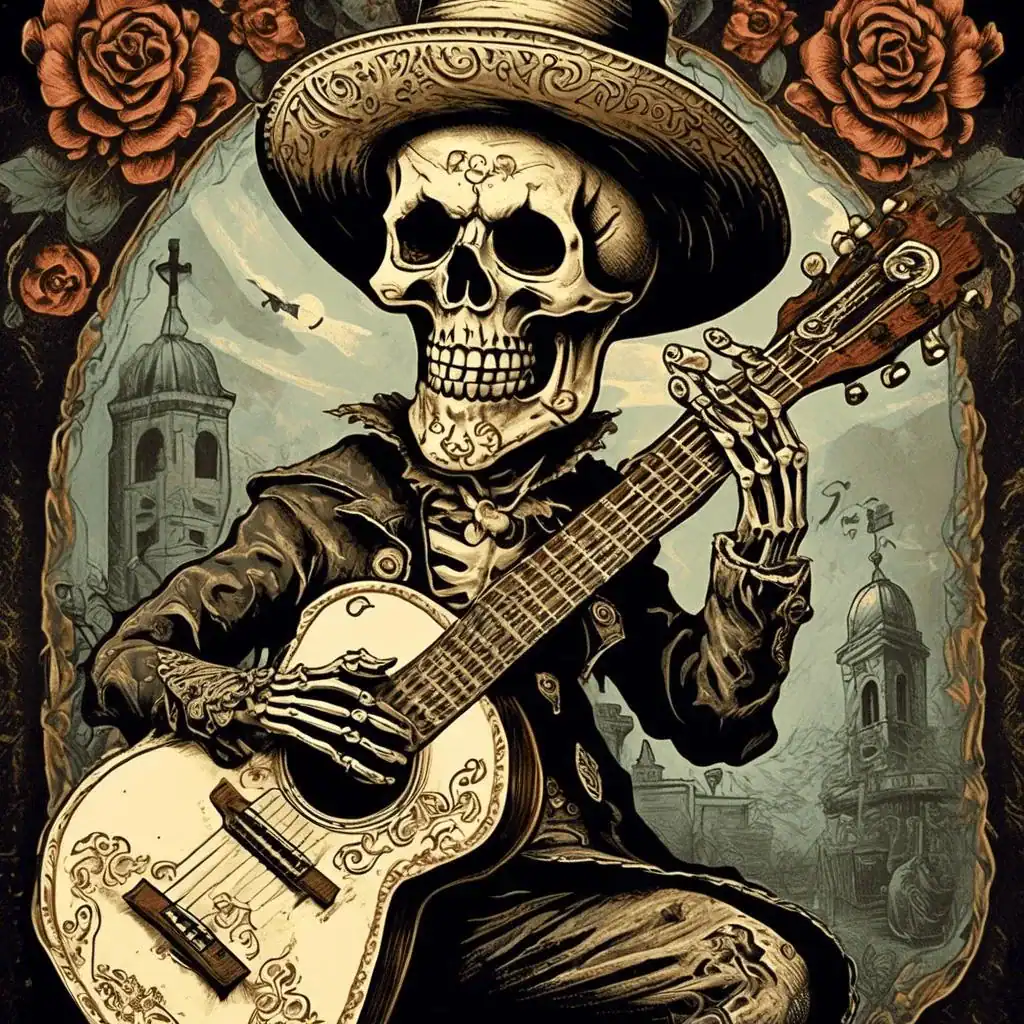 Skull with Guitar – Jose Guadalupe Posada